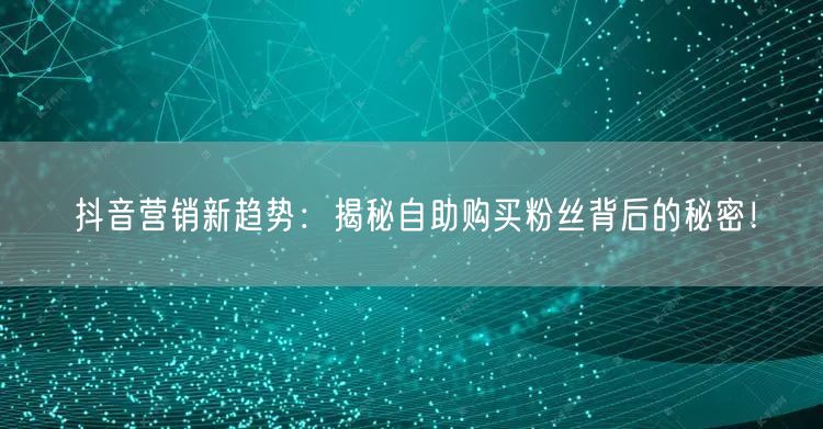 抖音营销新趋势:揭秘自助购买粉丝背后的秘密!