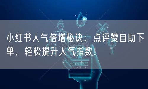 小红书人气倍增秘诀:点评赞自助下单,轻松提升人气指数!